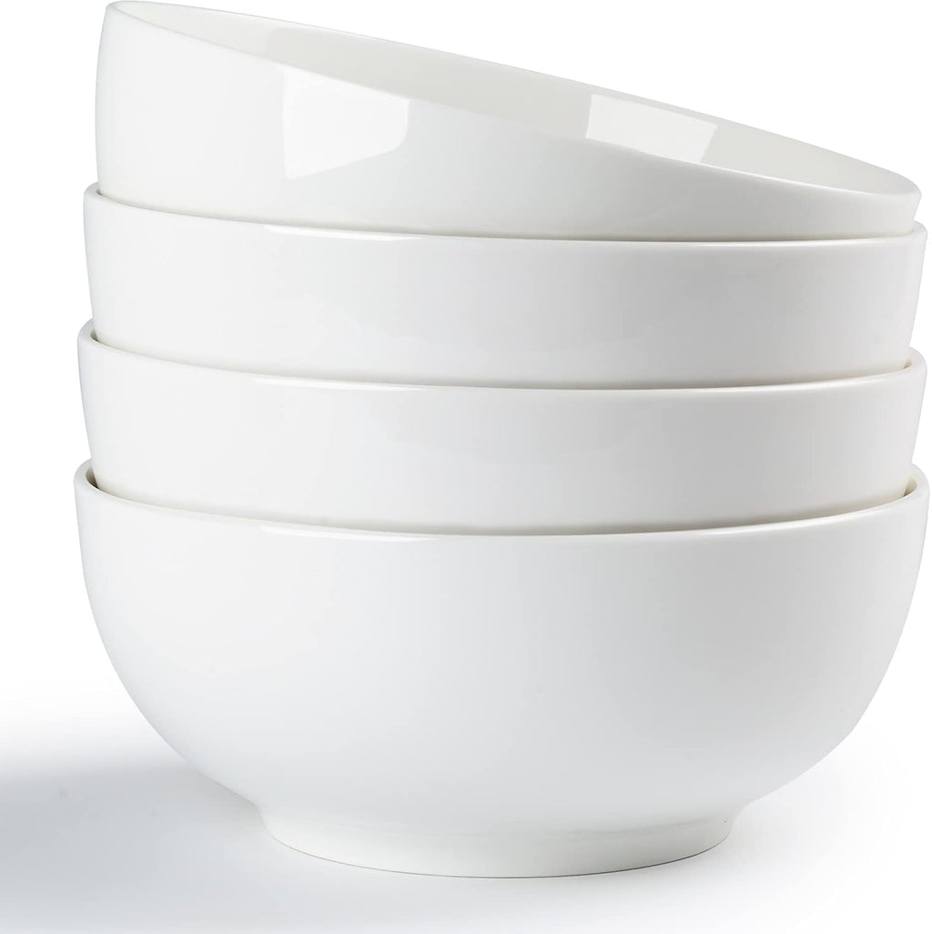 Houlu 40 oz Soup Bowls  Cereal bowls  Pho Bowls  Salad Bowls  Off White Porcelain Bowl Set of 4  7 inch