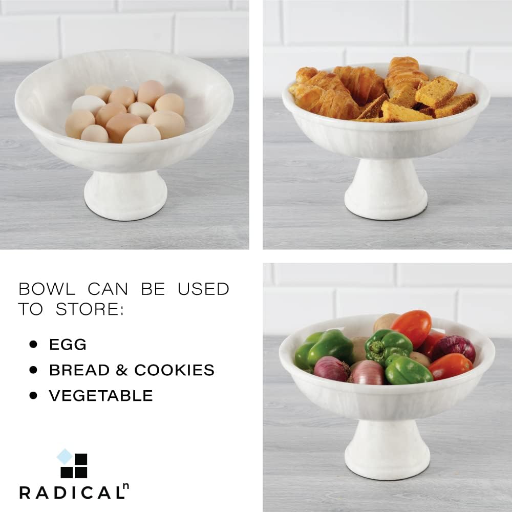 Radicaln Marble Fruit Bowl White 12" inch Handmade Simple Modern Kitchen Décor Bowl - Fruit and Vegetable Storage Kitchen Table Serving Bowls