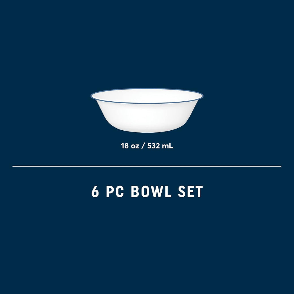 Corelle 6-Piece 18oz Round Bowls Vitrelle Triple Layer Glass  Perfect for Soup  Cereal and Snacks  Lightweight  Chip and Scratch Resistant  Microwave and Dishwasher Safe  Botanical Stripes