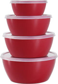 4-Piece Classic Plastic Prep Bowls with Lids  Nesting Plastic Small Mixing Bowl Set for Mixing  Baking  Prepping  Cooking and Serving Food  Microwave and Dishwasher Safe (Red)