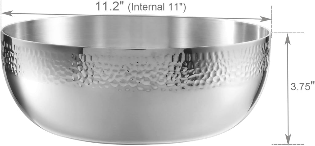 150oz Stainless Steel Hammered Salad Bowl  Large Fruit Popcorn Serving Bowl