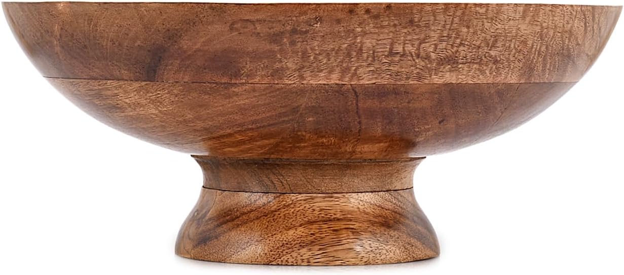 NIRMAN FRUIT BOWL Mango Wood Round Shaped Serving Bowl For Fruit Dessert Platter Tray Dish Kitchen Dining Fruit Dessert Snack (12" x 12" x 5")