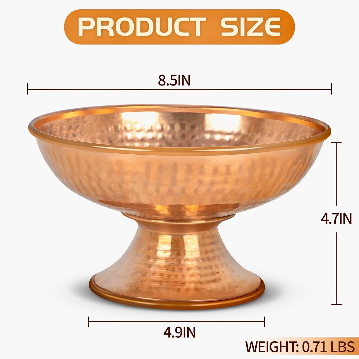 Copper offering Bowl with Pedestal Hand-beaten for Table Decorative for Urli Pooja Haldi Fruit Treats Flowers