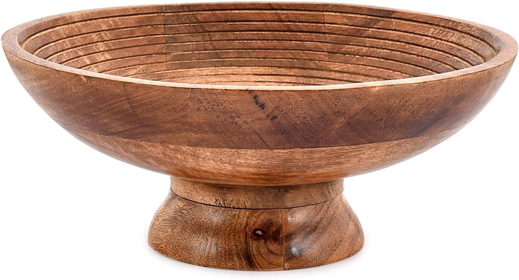 NIRMAN FRUIT BOWL Mango Wood Round Shaped Serving Bowl For Fruit Dessert Platter Tray Dish Kitchen Dining Fruit Dessert Snack (12" x 12" x 5")