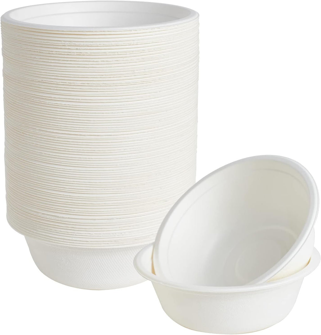 ECOLipak 150 Pack 12 oz Paper Bowls Disposable  Heavy-Duty Biodegradable Compostable Bowls Made of Natural Sugarcane Bagasse  Suitable for Salad  Dessert  Milk  Cereals