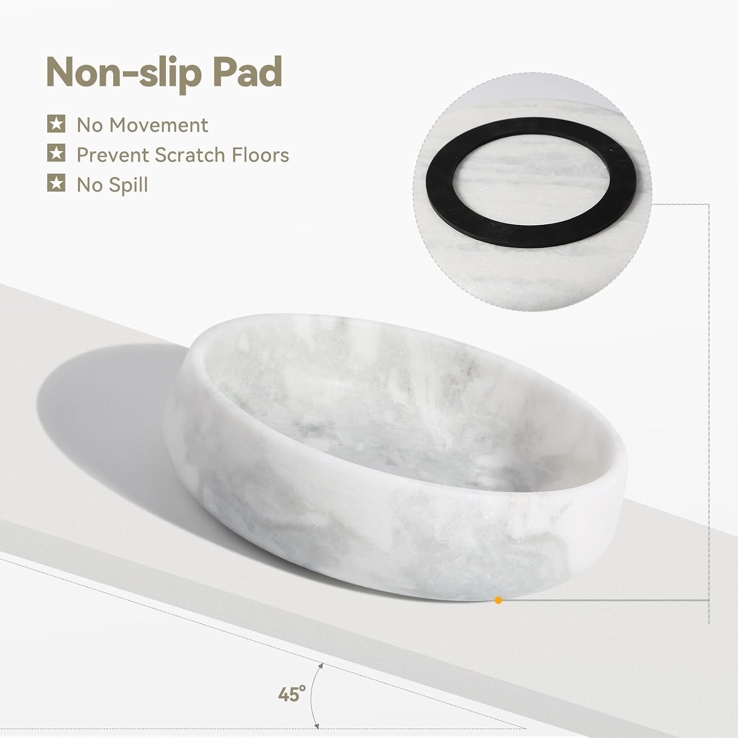 White Marble Dog Bowls  Non-Slip Dog Food Water Bowl Small  Heavy Duty Pet Bowl for Cats and Medium Dogs  Weighted African Natural Marble  Holds 4 Cups(5lbs)