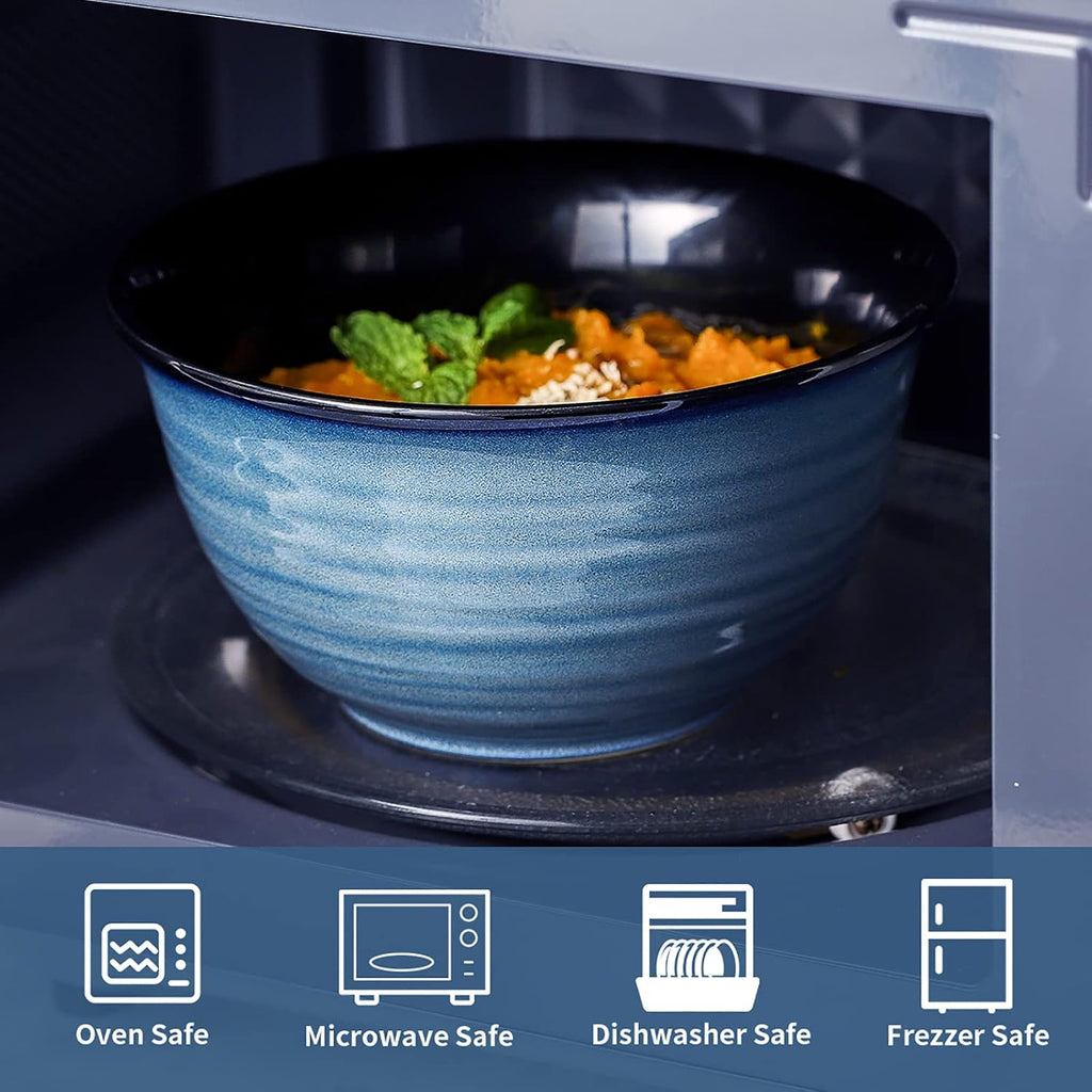 Hasense Ceramic Soup Bowls Set of 4  40 Ounce Large Cereal Bowls for Kitchen  7 Inch Serving Bowls for Salad Pasta Ramen Pho Popcorn  Dishwasher Microwave Safe  Navy Blue
