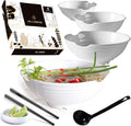 4 XL White Pho Bowls set. 16 Pieces Pho Bowl Set for Asian Noodle Dishes  52 oz Restaurant Quality Melamine. Perfect for Ramen  Curry  Udon  Thai. Includes Spoons  Chopsticks And Sauce Dishes.