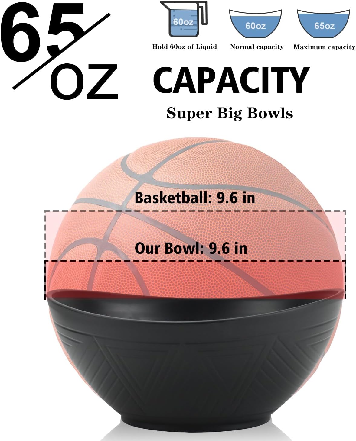 Wrova 65oz Big Wheat Straw Bowls - Large Salad Bowls set of 6 - Unbreakable Serving Bowls - Microwave & Dishwasher Safe - Oval Bowls for Cereal Salad Fruit - Pure Black