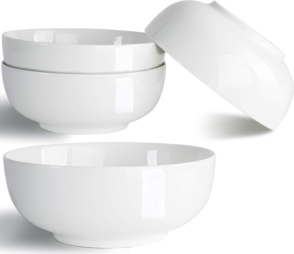 32 Ounce Large Cereal Bowls  Salad Bowls  Pasta Bowls  Soup Bowls  Pho Bowls  Chunni Durable Porcelain White Bowls Set of 4
