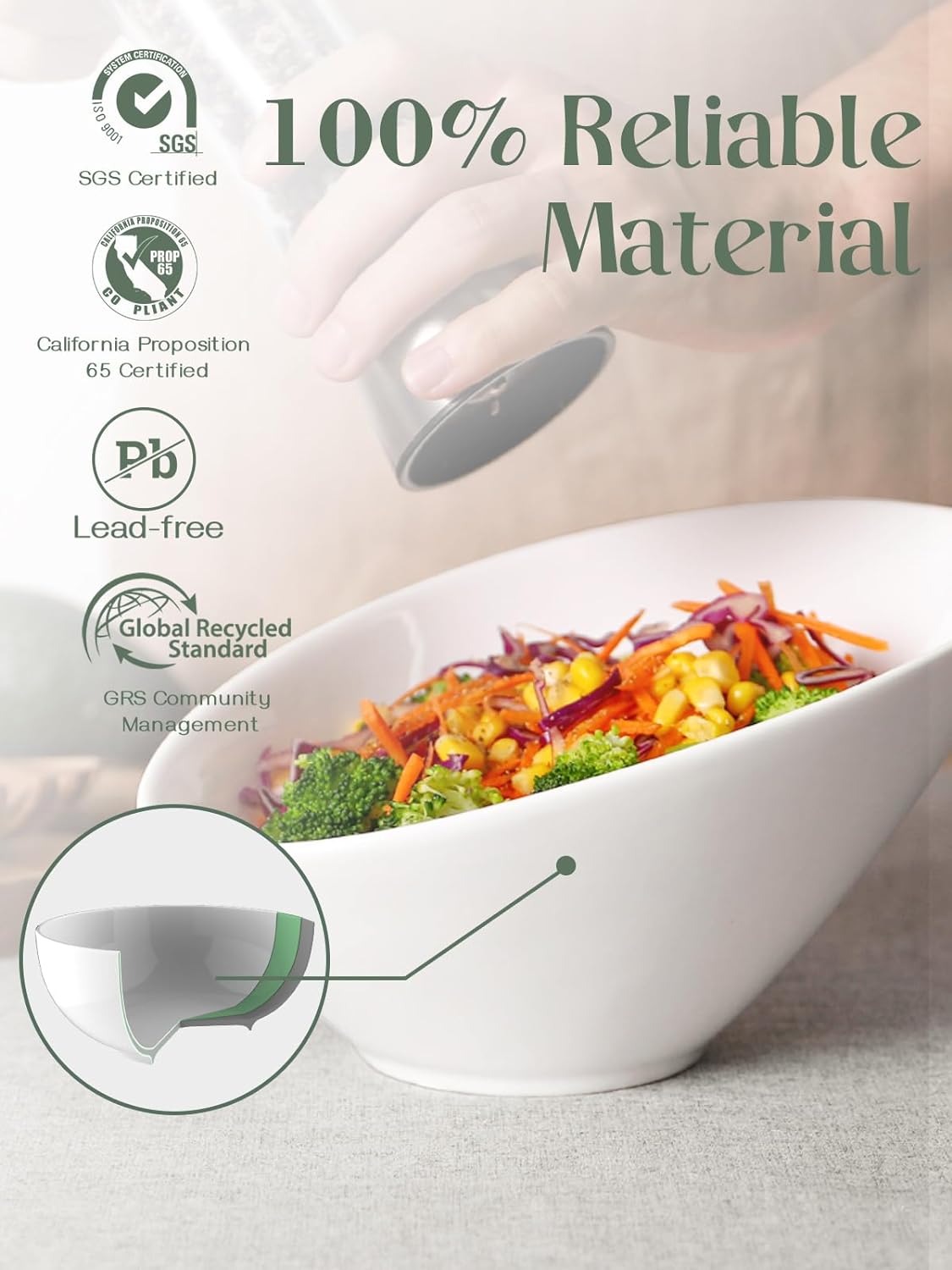 DOWAN 23 OZ Slanted Salad Bowls of 2 Packs - 9.5" Angled Serving Bowls for Salad  Fruit  Snacks - Ceramic White Bowls for Restaurant  Daily Use - Dishwasher & Microwave Safe