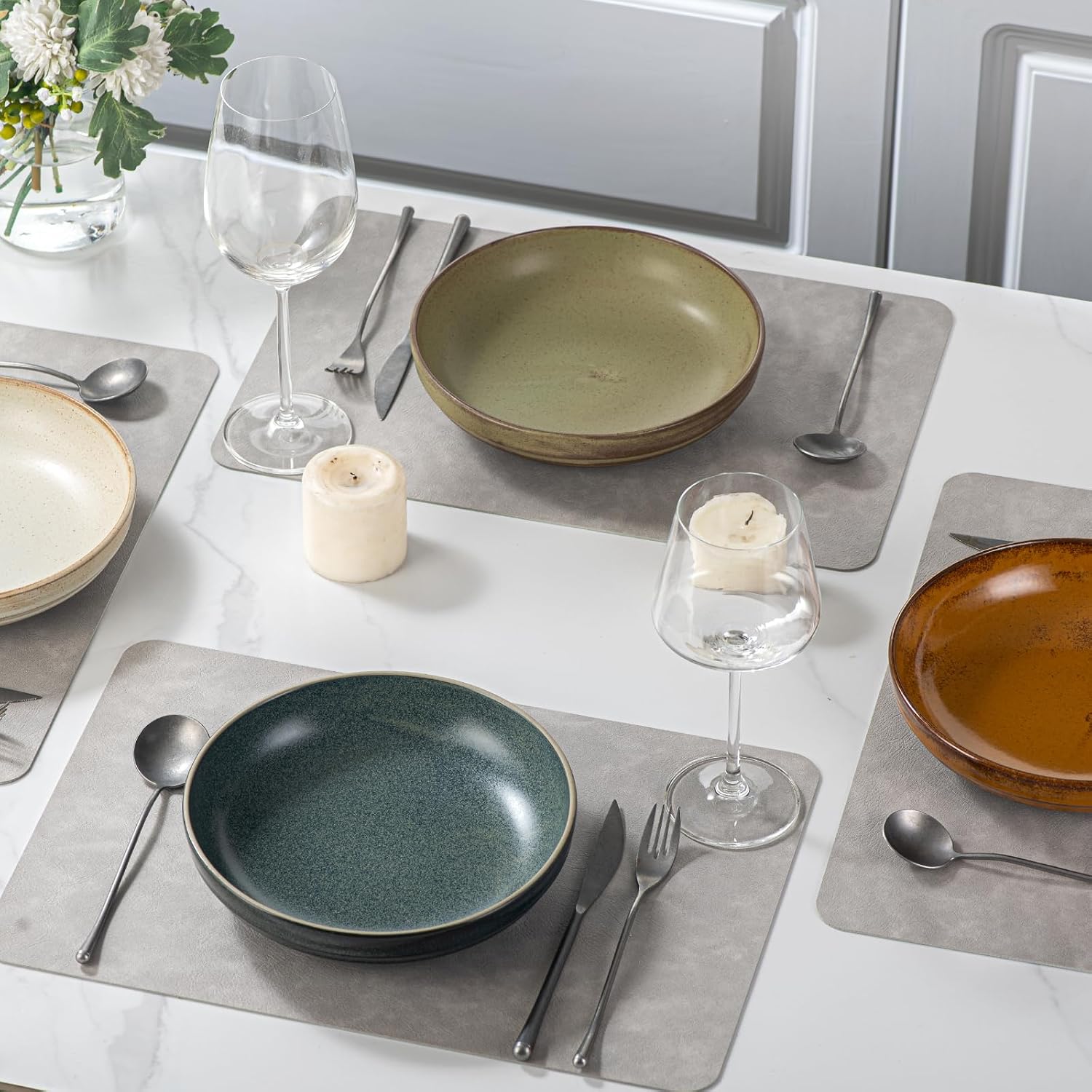 HAPPY KIT 9'' Pasta Bowls  42oz Pasta Bowls Set of 4  Large Salad Bowl  Ceramic Serving Bowls Double Reactive Glaze  Ideal for Housewarming  Festivals  Microwave Safe (Dark Ruby)