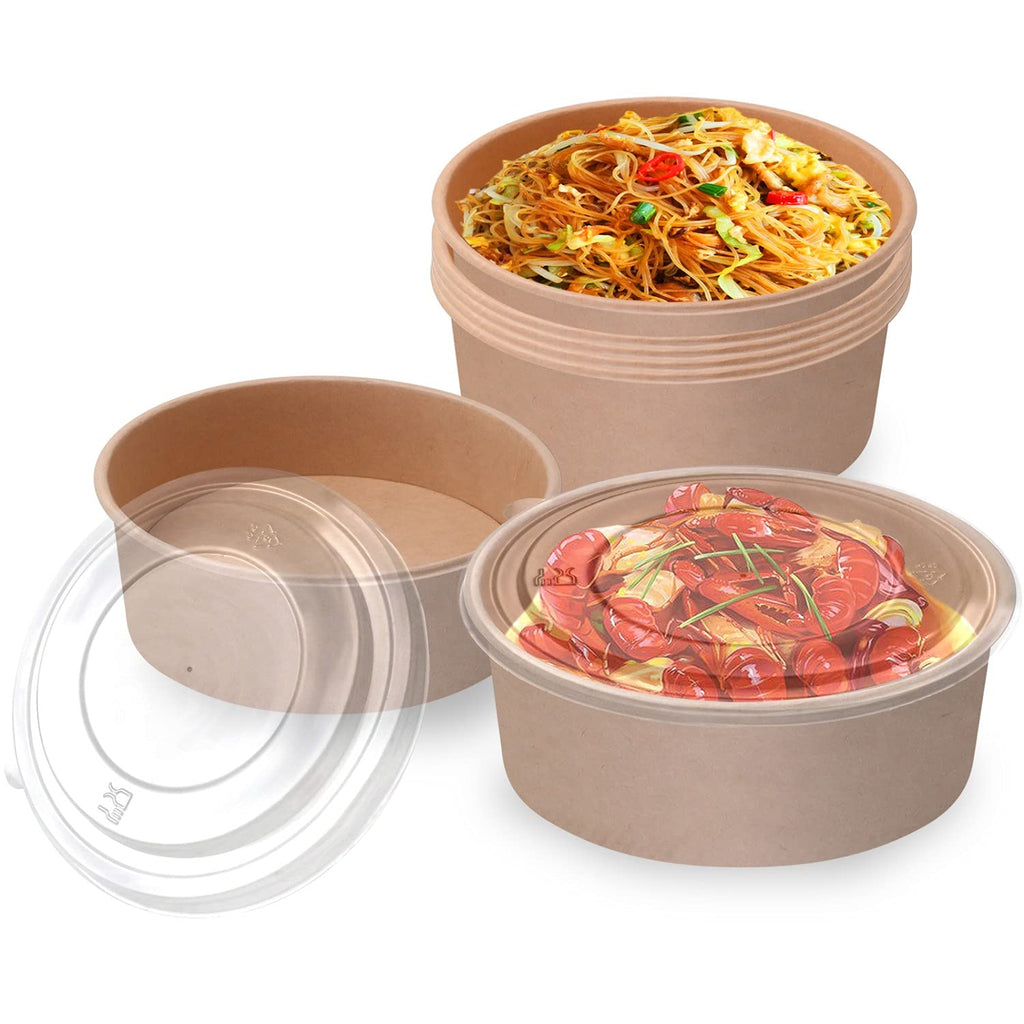 36Oz 50Pcs Large Paper Bowls with Lids  Disposable Soup Serving Bowls Bulk Party Supplies for Hot/Cold Food  Soup (36 OZ)