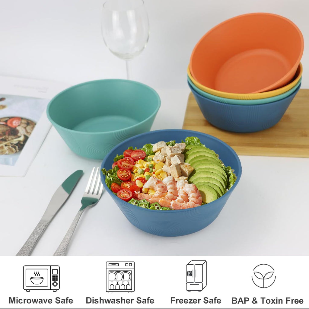PYRMONT 36 OZ Wheat Straw Bowls Set of 8 Large Cereal Bowls Reusable Soup Bowls Microwave & Dishwasher Safe Unbreakable Bowls Kitchen for Cereal Salad  Rice Noodles - Multi