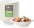 Vplus 200 Pack 16 OZ Paper Bowls  Disposable Compostable Bulk  Eco-friendly Bagasse  Heavy-duty Bowls Perfect for Milk Cereals  Snacks  Salads