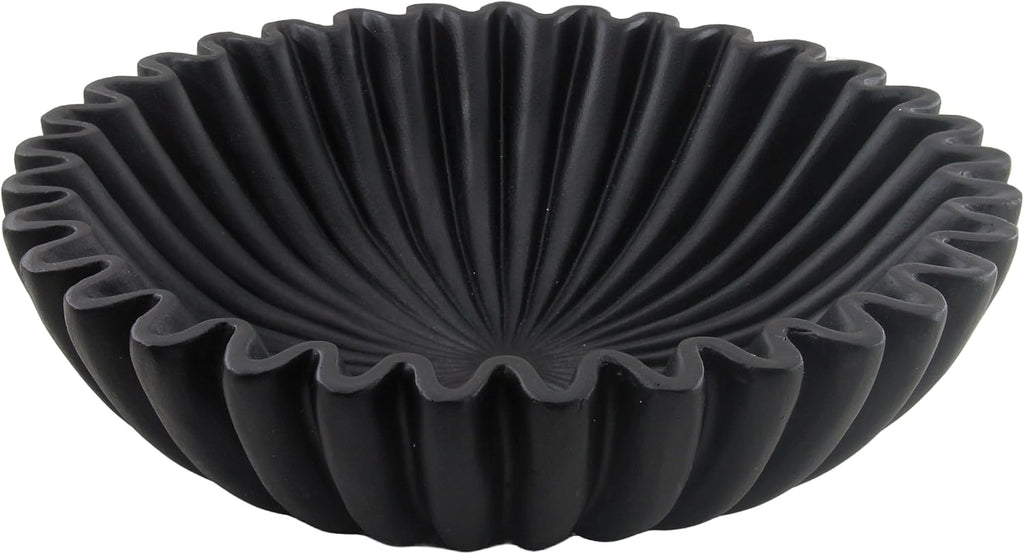 Large Modern Decorative Ruffle Bowl for Home Decor Fruit Bowl Organic Catch All Key Kitchen Entryway Shelf Coffee Table Black
