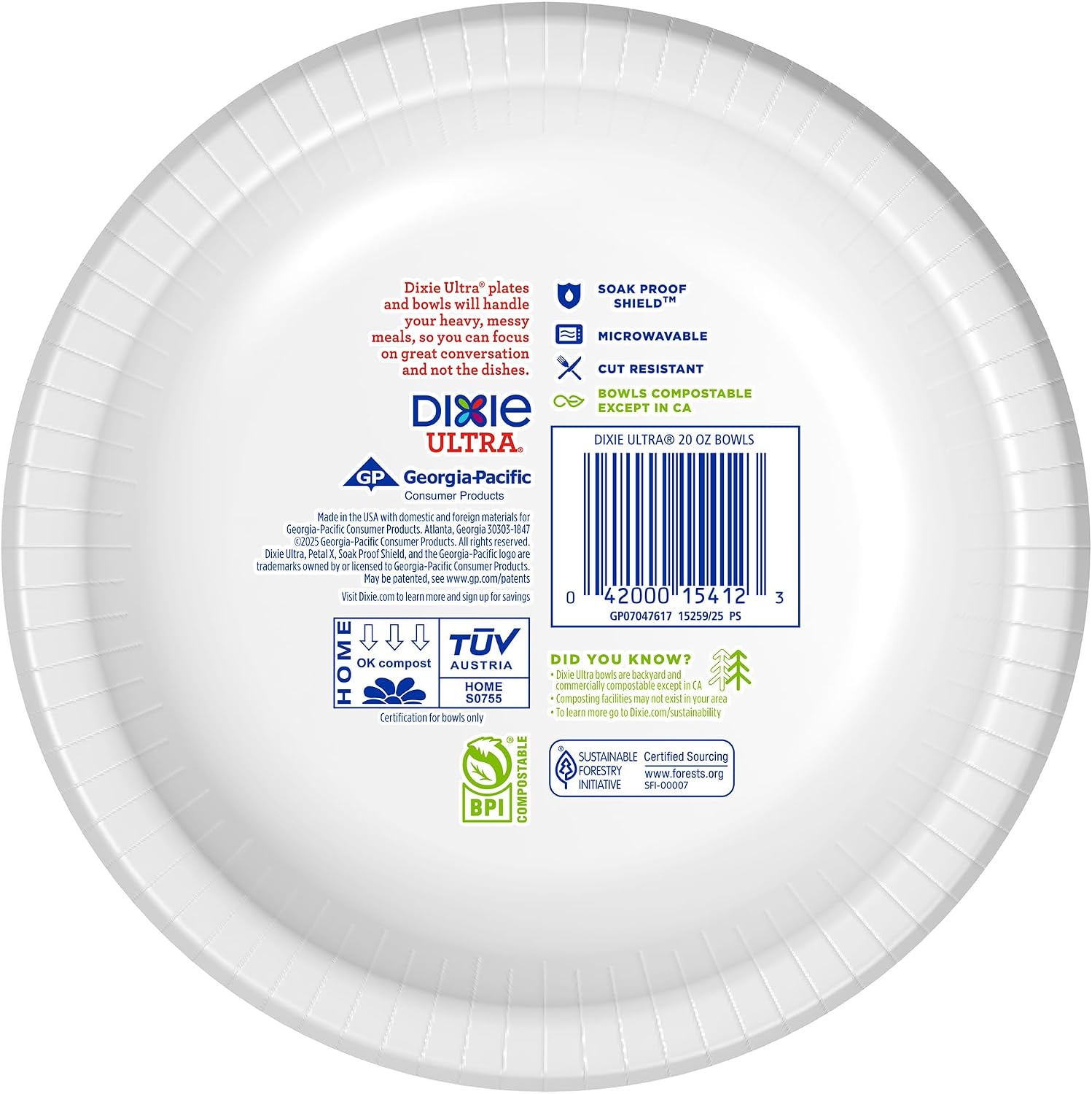 Dixie Ultra  Large Paper Bowls  20 Oz  26 Count  Microwave Safe  Compostable  Disposable Bowls Great For Breakfast  Lunch  And Dinner Meals