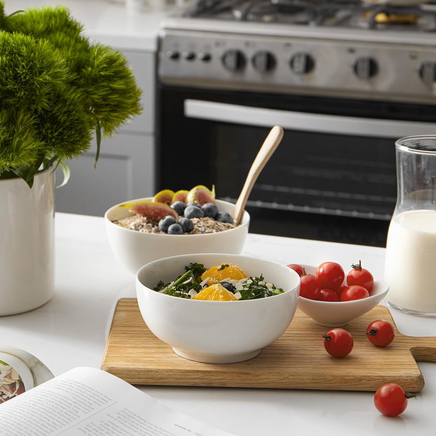 DOWAN 22 OZ White Ceramic Bowls Set of 4 - Perfect for Soup Bowls for Kitchen  Cereal Bowl  Ramen Bowl  Microwave Safe for Oatmeal  Fruit Salad and Rice Bowl - Dishwasher & Microwave Safe