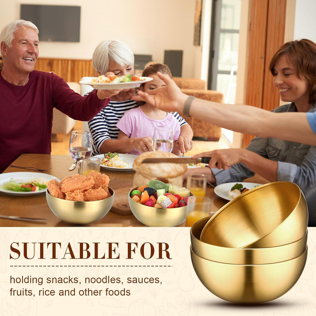 Nuogo 6 Pcs Gold Mixing Bowls Stainless Steel Mixing Bowl Decorative Gold Esthetician Bowls Metal Serving Bowl for Facial Cereal Rice Noddle Fruit Kitchen Party Cooking Baking Prepping(7.9 Inches)