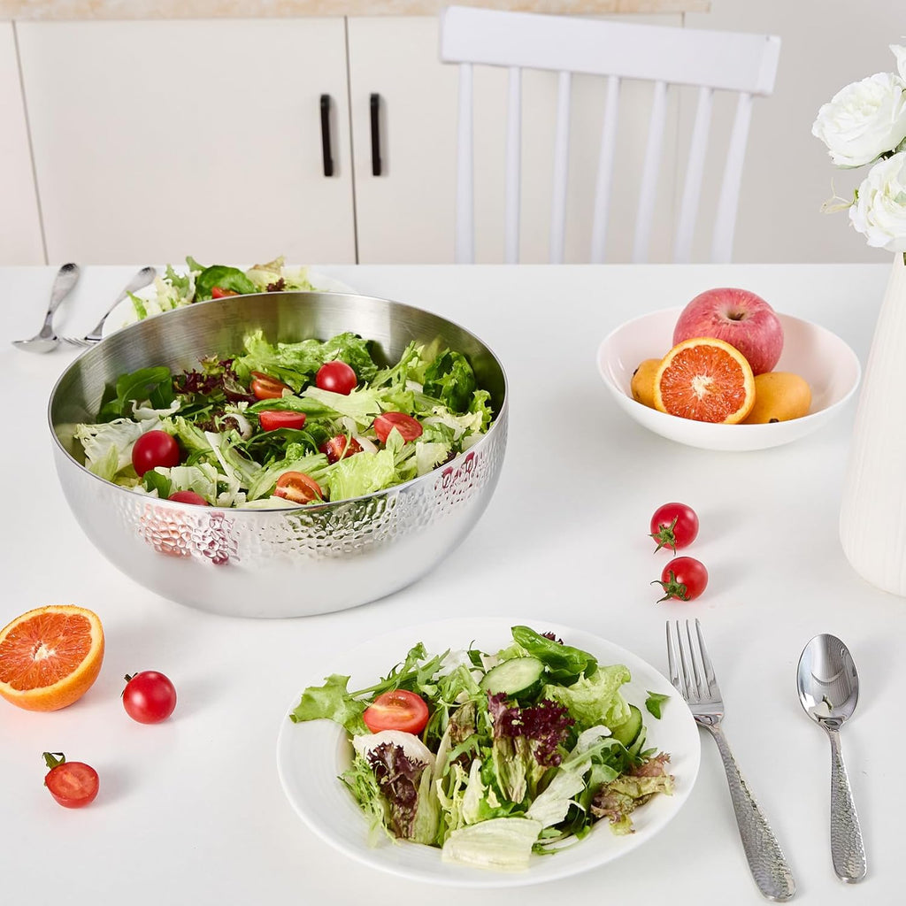 150oz Stainless Steel Hammered Salad Bowl  Large Fruit Popcorn Serving Bowl