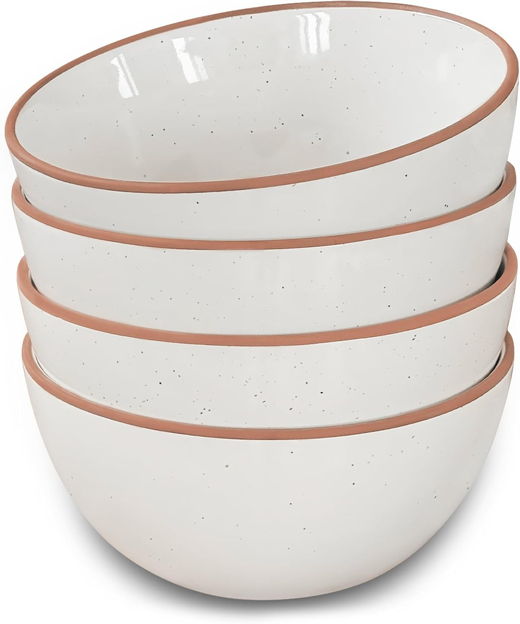 Mora Ceramic Bowls For Kitchen  28oz - Bowl Set of 4 - For Cereal  Salad  Pasta  Soup  Dessert  Serving etc - Dishwasher  Microwave  and Oven Safe - For Breakfast  Lunch and Dinner - Vanilla White