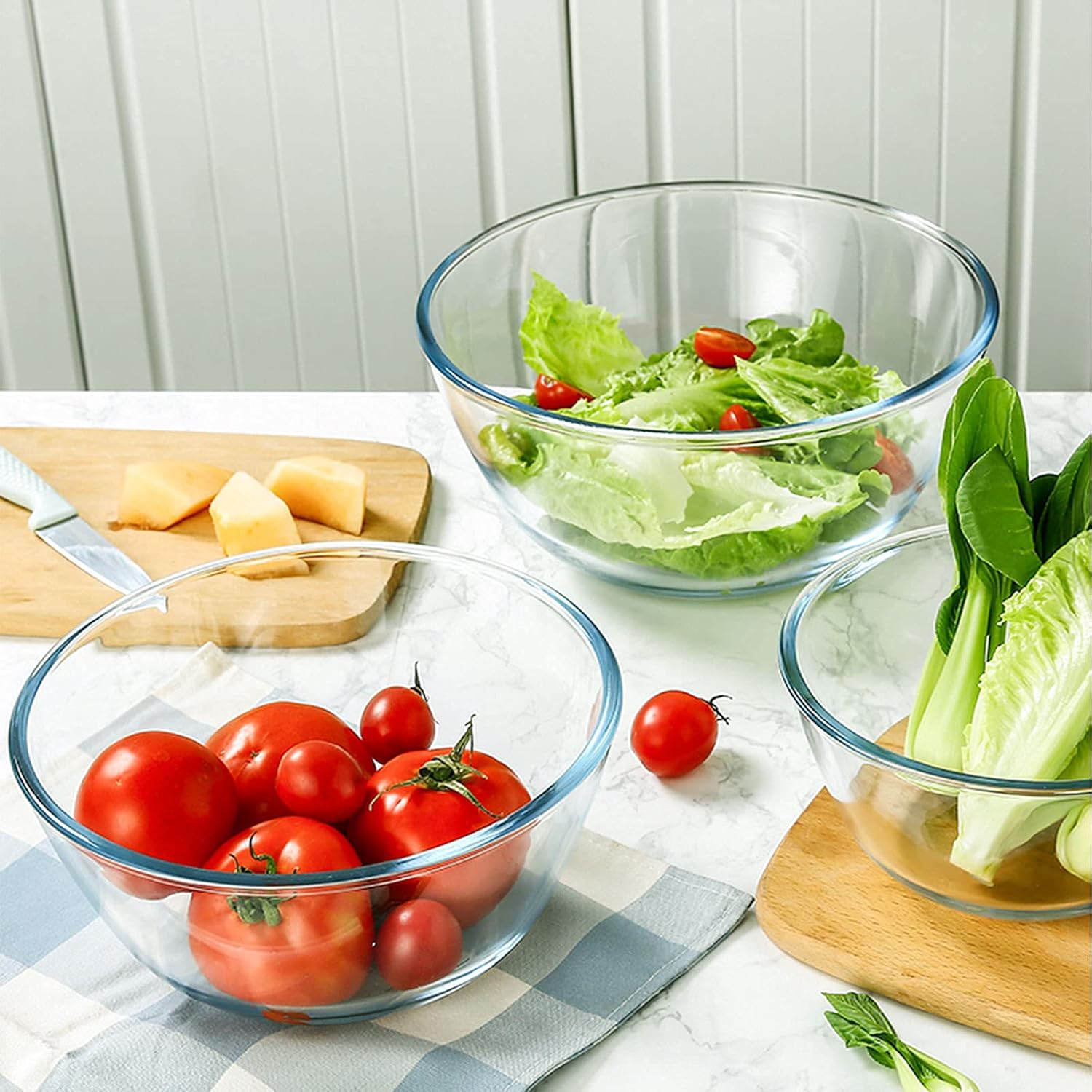 Glass Mixing Bowl Set for Baking 3-Piece Salad Bowl Set (1qt  2.5qt  4.2qt)  High Brosilicate Large Bowls for Kitchen Prepping Serving and Storage  Microwave Dishwasher Oven Safe