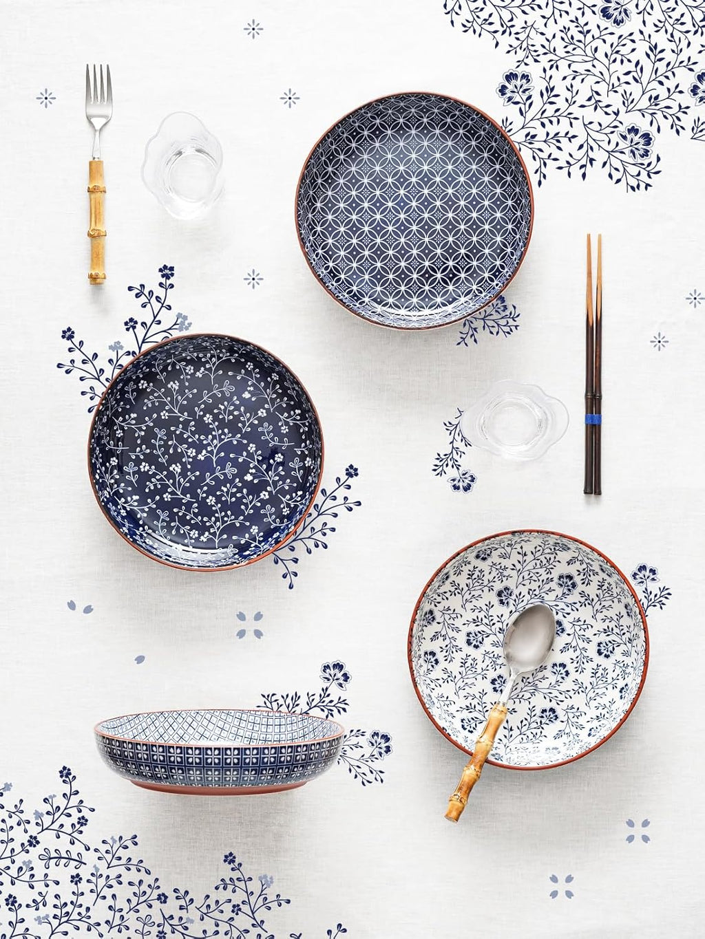 LE TAUCI Pasta Bowl 32 oz  Ceramic Salad Bowl  Japanese-Style Plate Bowls for Serving Pasta  Fruits  Salad  Noodle  Dinner  Soup  Mircrowave Oven Dishwasher Safe - 8.2 Inch  Set of 4  Vintage Blue