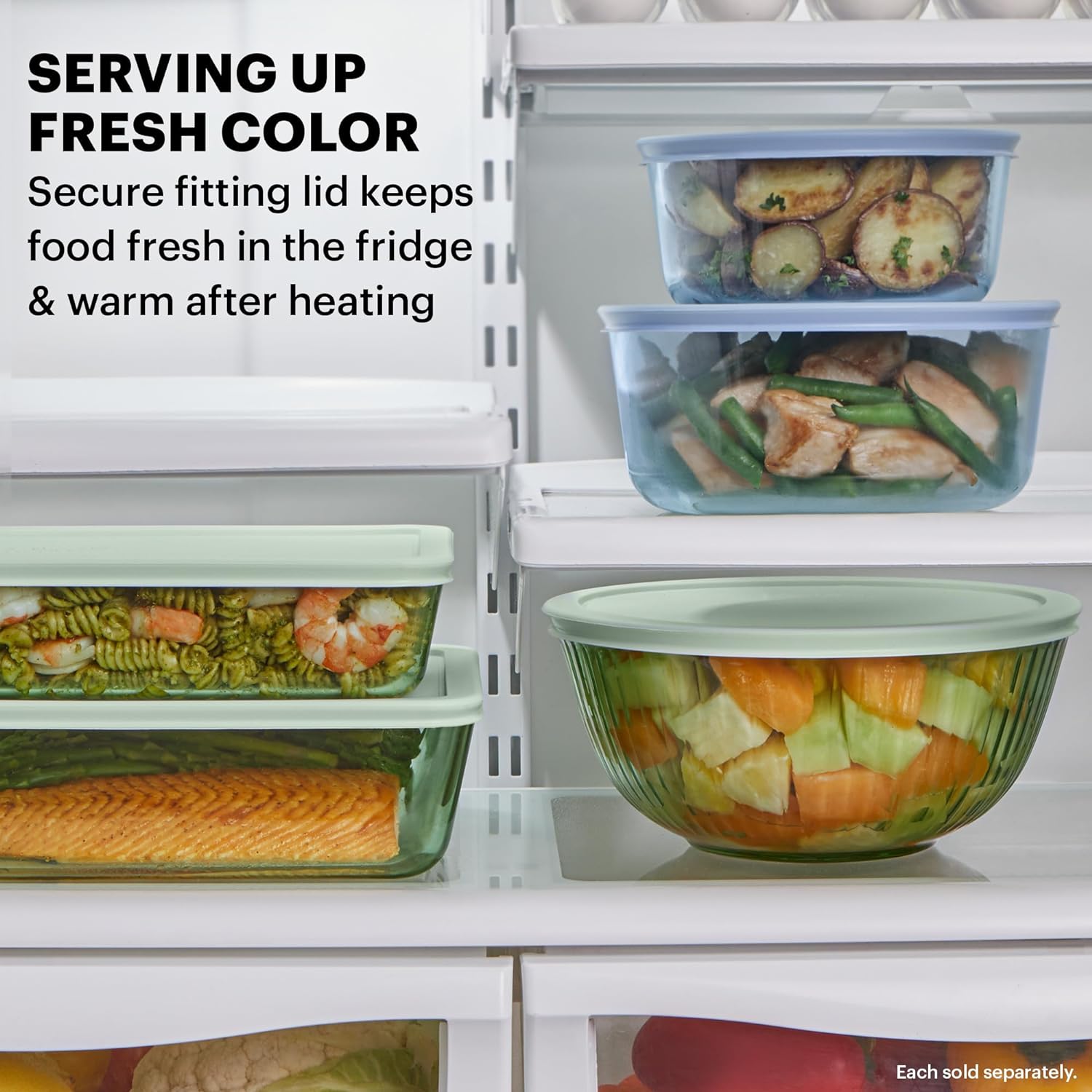 Pyrex Colors Tinted (3-Pack  Full Set) Sculpted Tinted Glass Mixing Bowls With Lids  Nesting Space Saving Set of Bowls For Prepping and Baking  1.3QT  2.3QT & 4.5Q