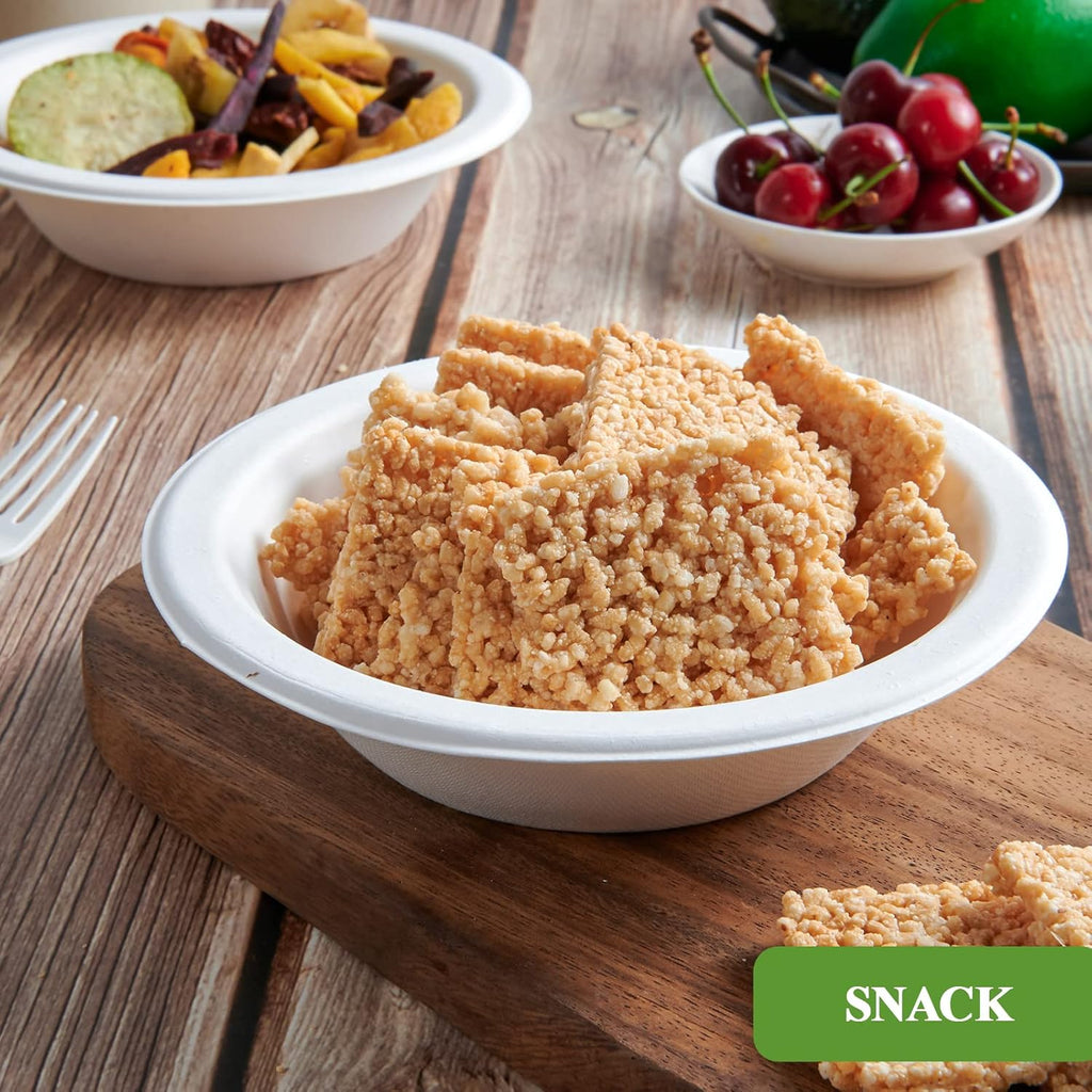 Vplus 200 Pack 16 OZ Paper Bowls  Disposable Compostable Bulk  Eco-friendly Bagasse  Heavy-duty Bowls Perfect for Milk Cereals  Snacks  Salads