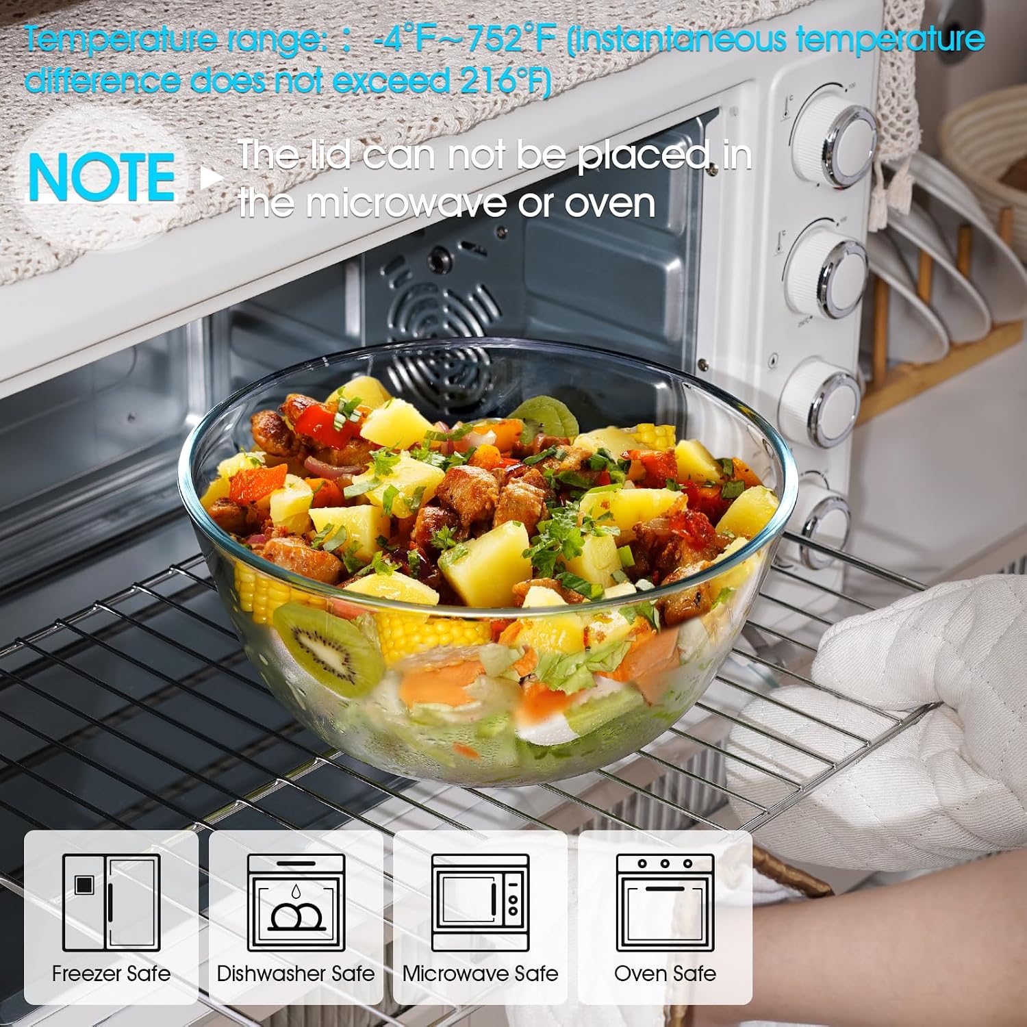 NUTRIUPS 4.7 Quart Large Glass Mixing Bowl with Lid  Deep Big Glass Bowl Large Salad Bowl (Horizon Green)