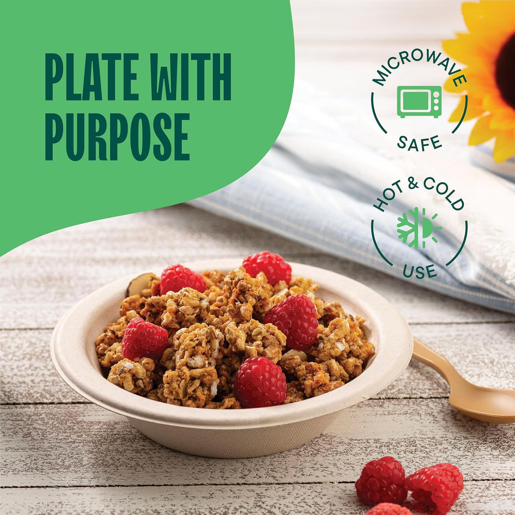 Stack Man Paper Bowls  100% Compostable Disposable Soup Bowl [125-Pack] 12 oz. Heavy Duty  Eco-Friendly  Biodegradable Bagasse Hot Food Plates and Bowls - Natural Brown (BPI Certified) (PFAS-Free)