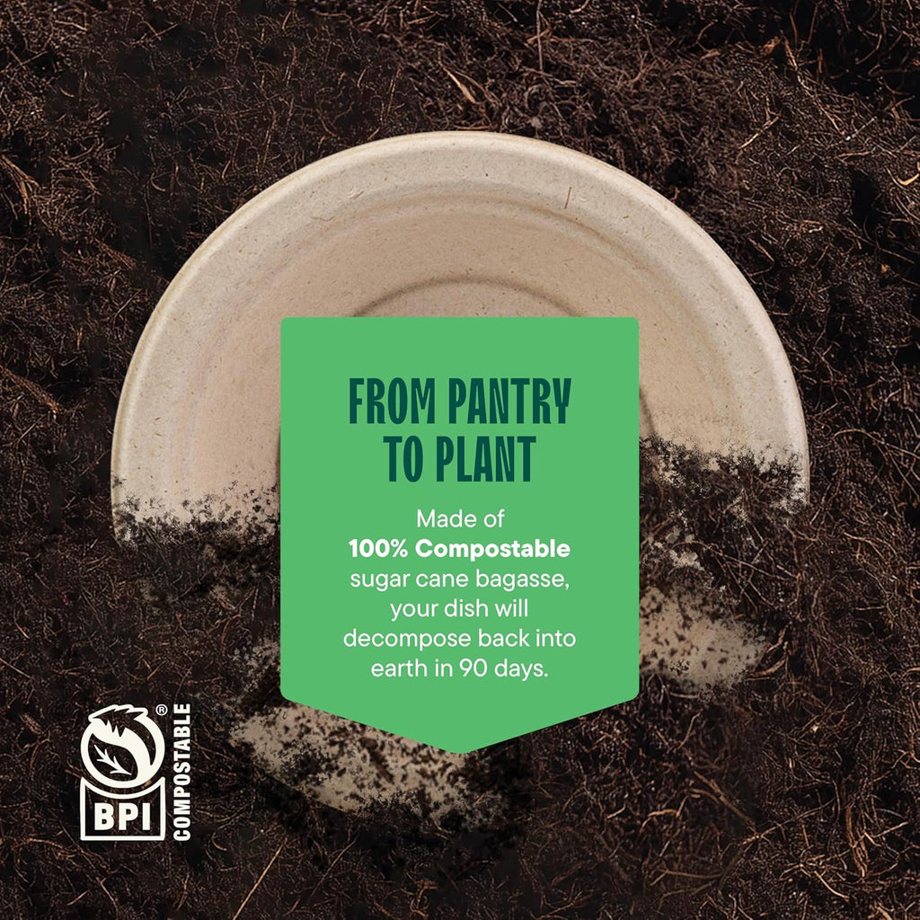Stack Man Paper Bowls  100% Compostable Disposable Soup Bowl [125-Pack] 12 oz. Heavy Duty  Eco-Friendly  Biodegradable Bagasse Hot Food Plates and Bowls - Natural Brown (BPI Certified) (PFAS-Free)